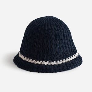 Madewell Navy Crochet Bucket Hat with White Stripe